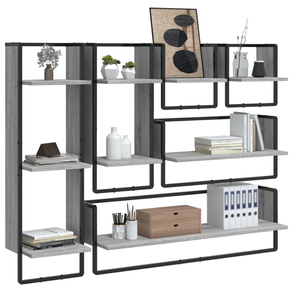 6 Piece Wall Shelf Set with Bars Grey Sonoma Engineered Wood