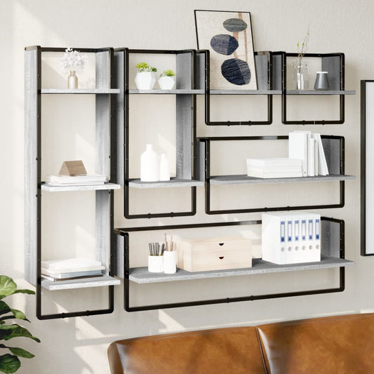 6 Piece Wall Shelf Set with Bars Grey Sonoma Engineered Wood