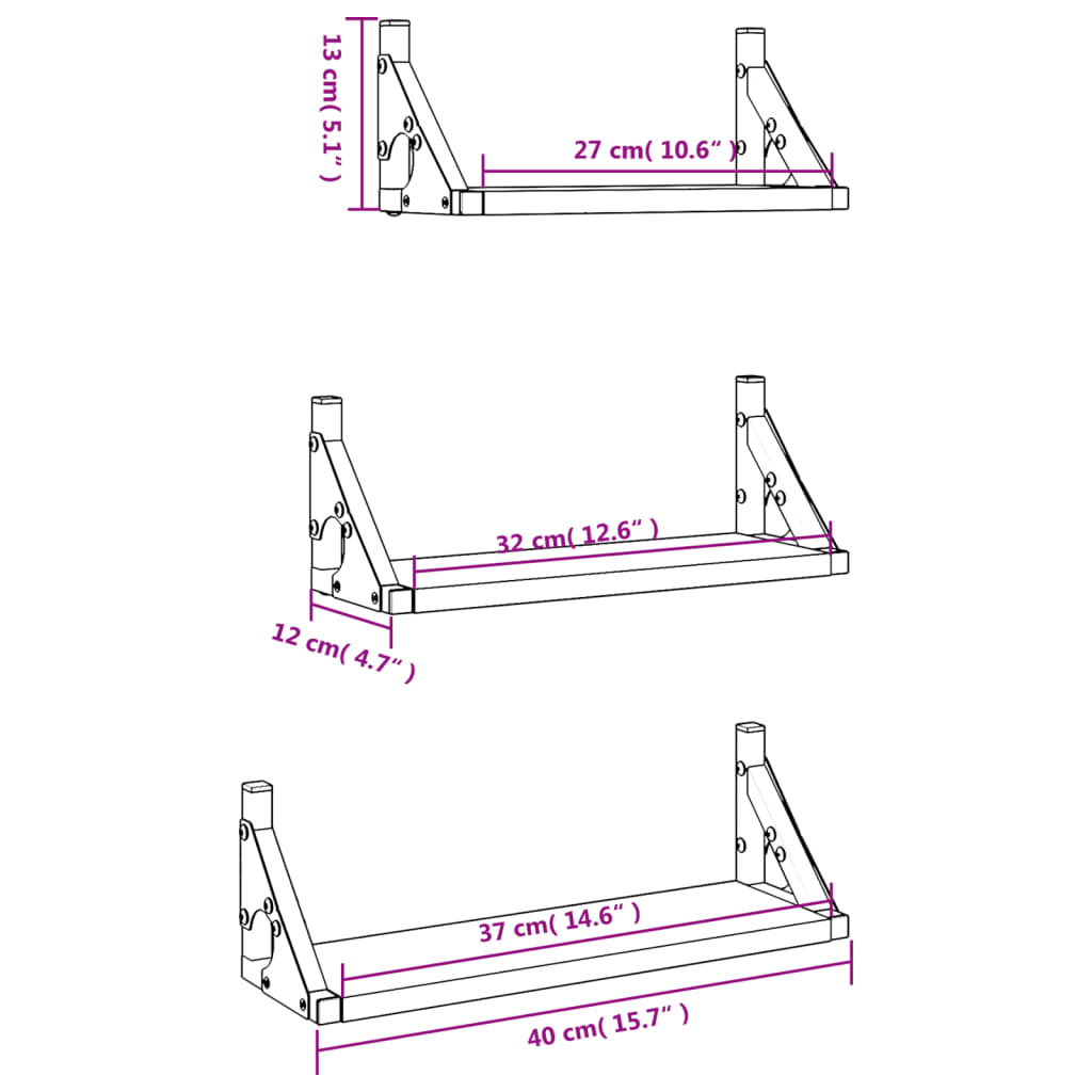 3 Piece Wall Shelf Set Smoked Oak Engineered Wood
