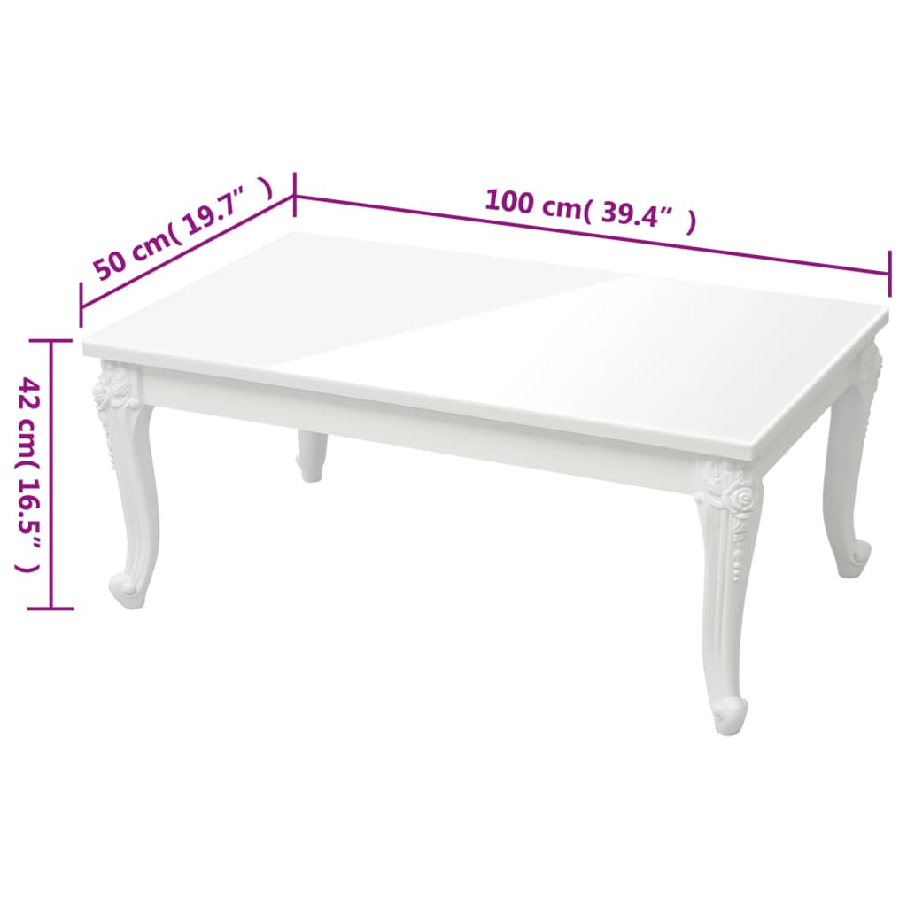 Coffee Table High Gloss White 100x50x42 cm Engineered Wood