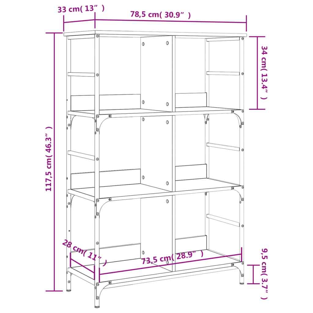 Bookshelf Brown Oak 78.5x33x117.5 cm Engineered Wood