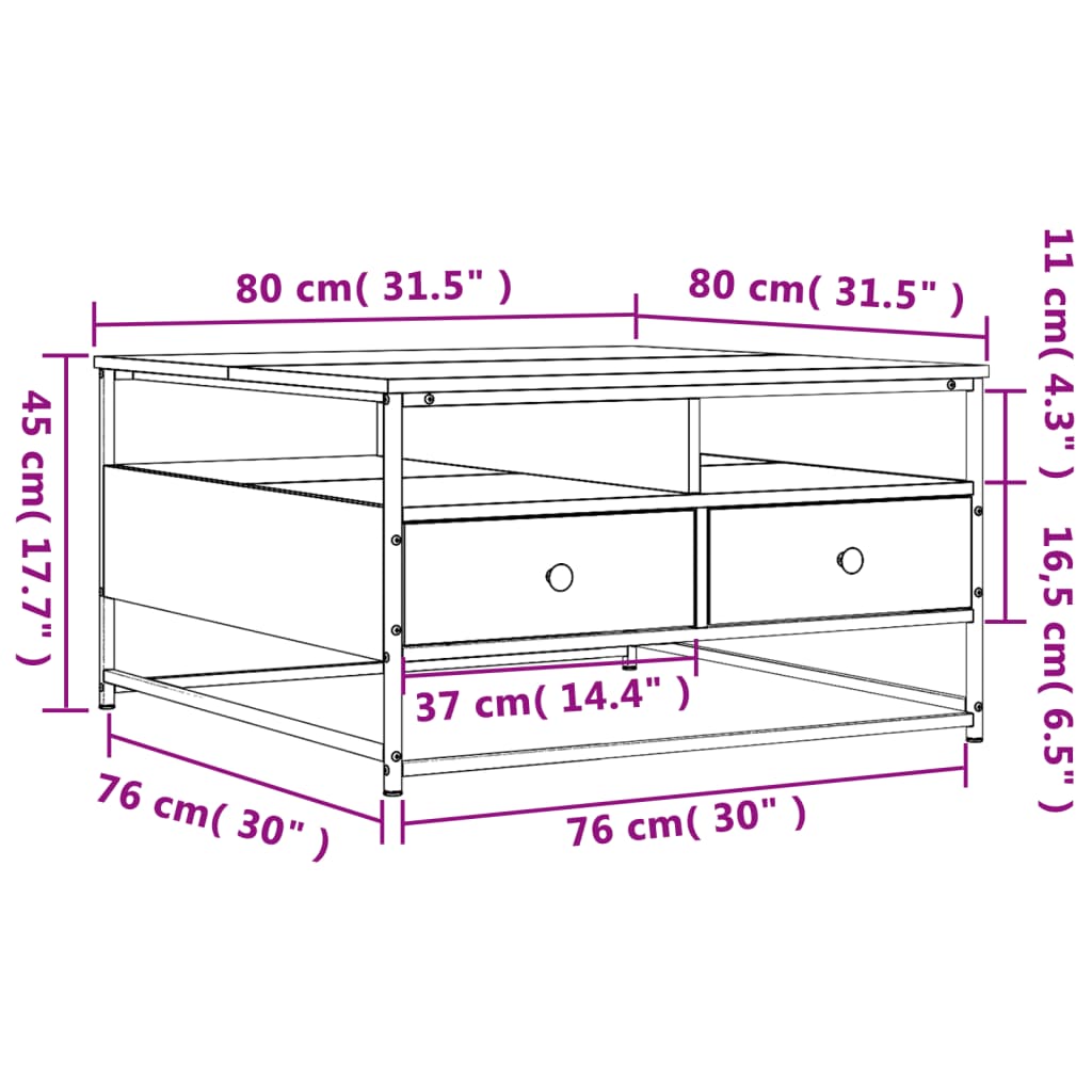 Coffee Table Grey Sonoma 80x80x45 cm Engineered Wood