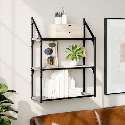 3-Tier Wall Shelf Grey Sonoma 60x21x78.5 cm Engineered Wood