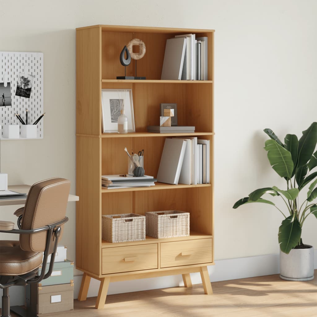 Bookcase 4-Tier OLDEN Brown Solid Wood Pine