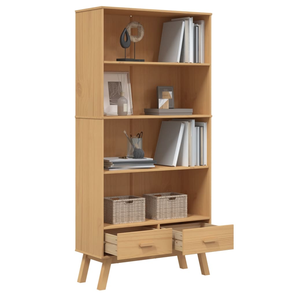 Bookcase 4-Tier OLDEN Brown Solid Wood Pine
