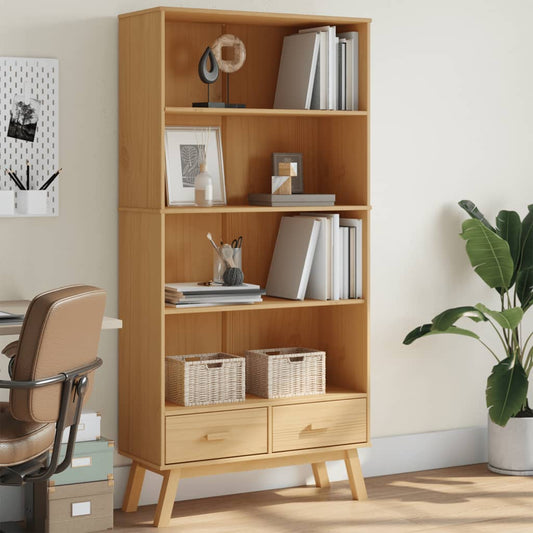 Bookcase 4-Tier OLDEN Brown Solid Wood Pine