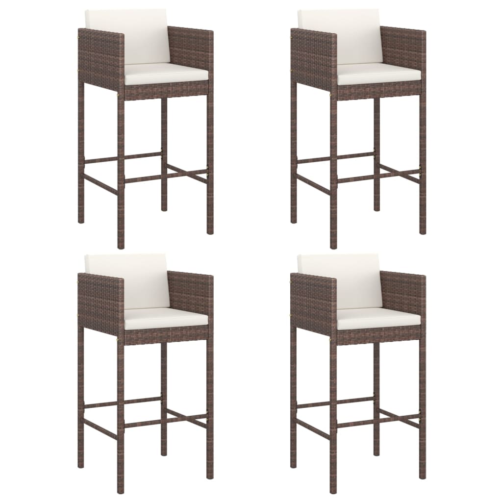 5 Piece Garden Bar Set with Cushions Brown Poly Rattan
