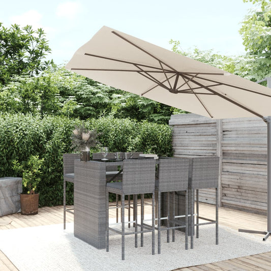 7 Piece Garden Bar Set with Cushions Grey Poly Rattan