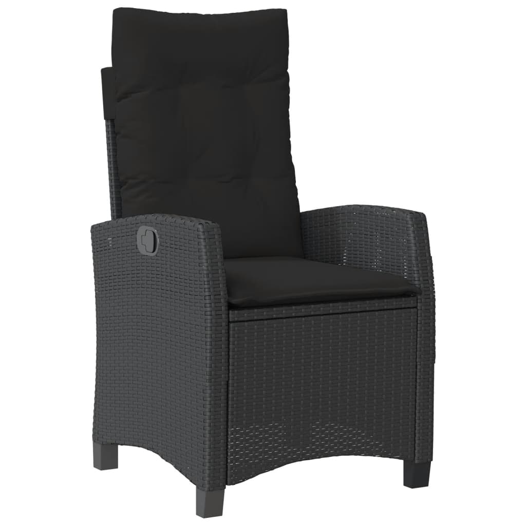 3 Piece Bistro Set with Cushions Black Poly Rattan