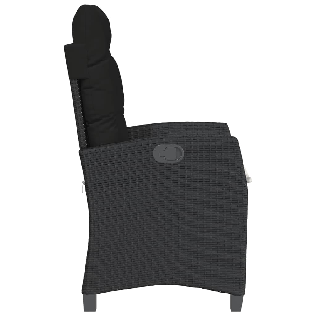 3 Piece Bistro Set with Cushions Black Poly Rattan