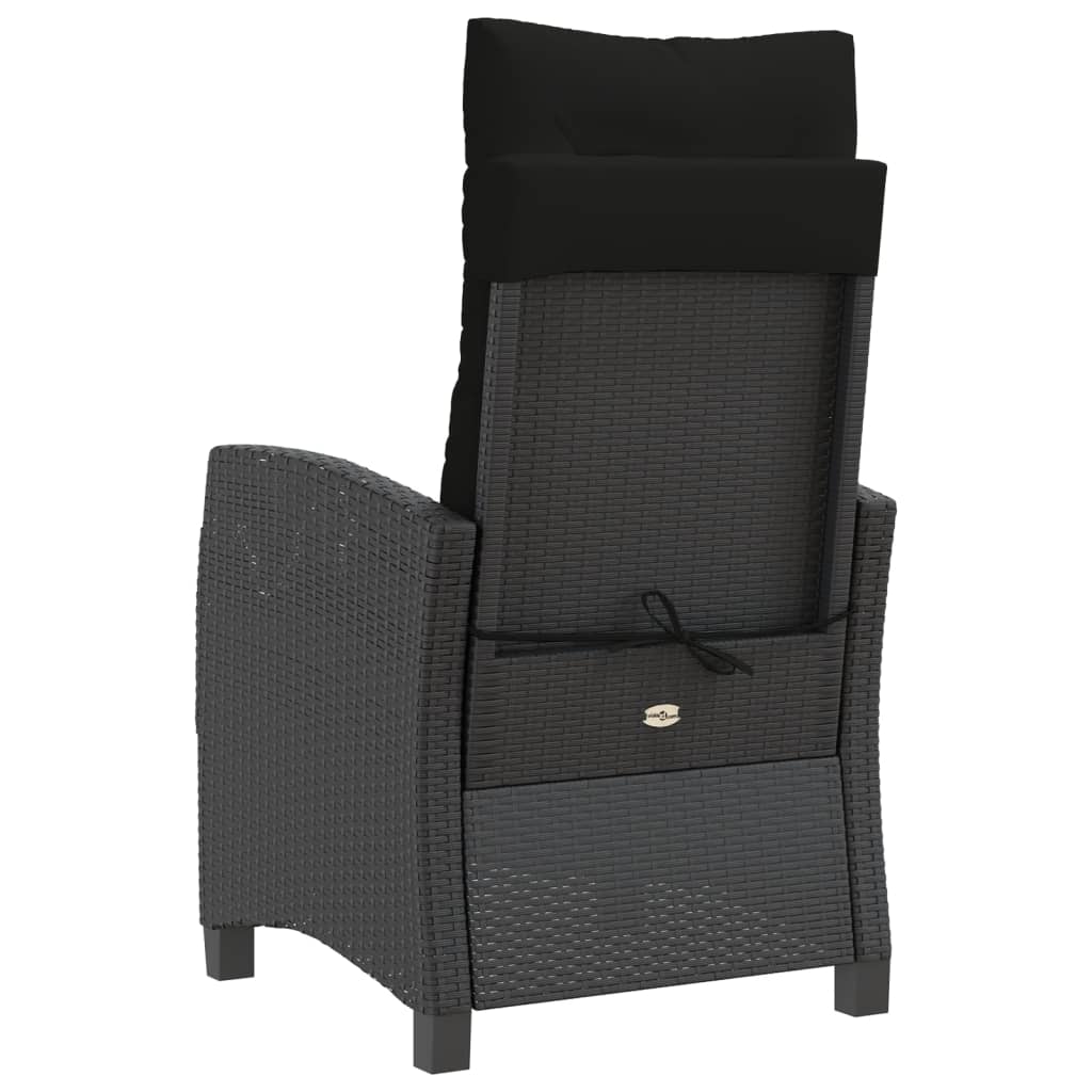 3 Piece Bistro Set with Cushions Black Poly Rattan
