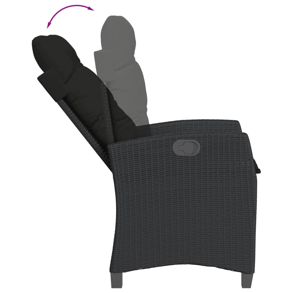 3 Piece Bistro Set with Cushions Black Poly Rattan