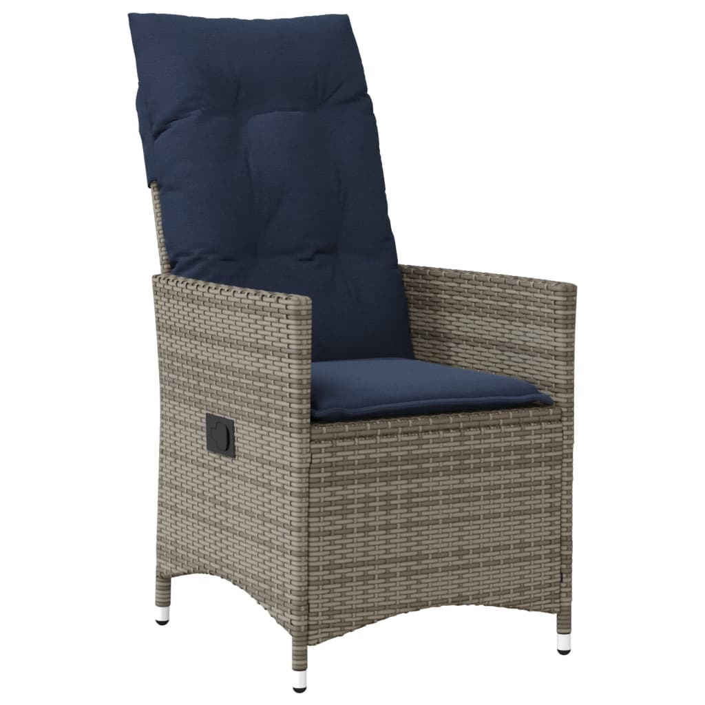 3 Piece Bistro Set with Cushions Grey Poly Rattan