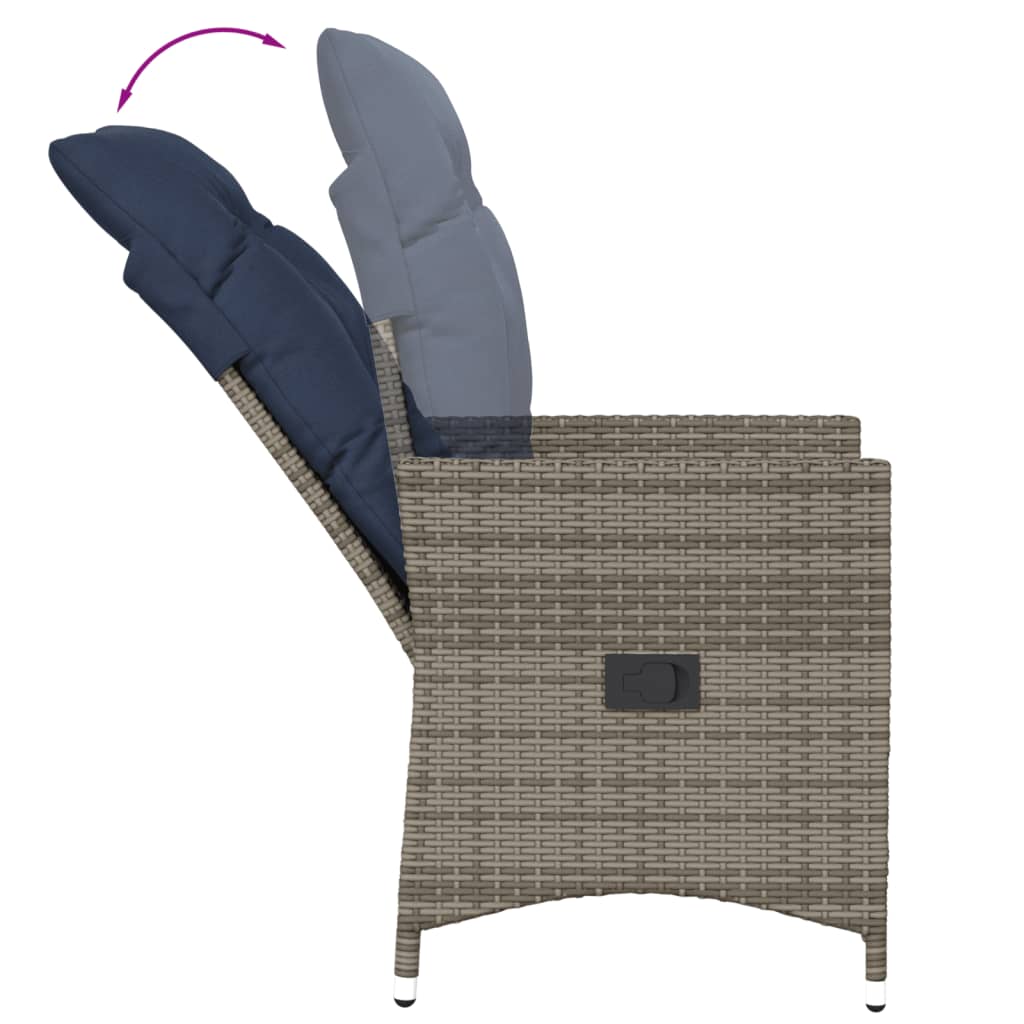 3 Piece Bistro Set with Cushions Grey Poly Rattan