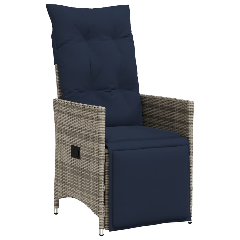 3 Piece Bistro Set with Cushions Grey Poly Rattan