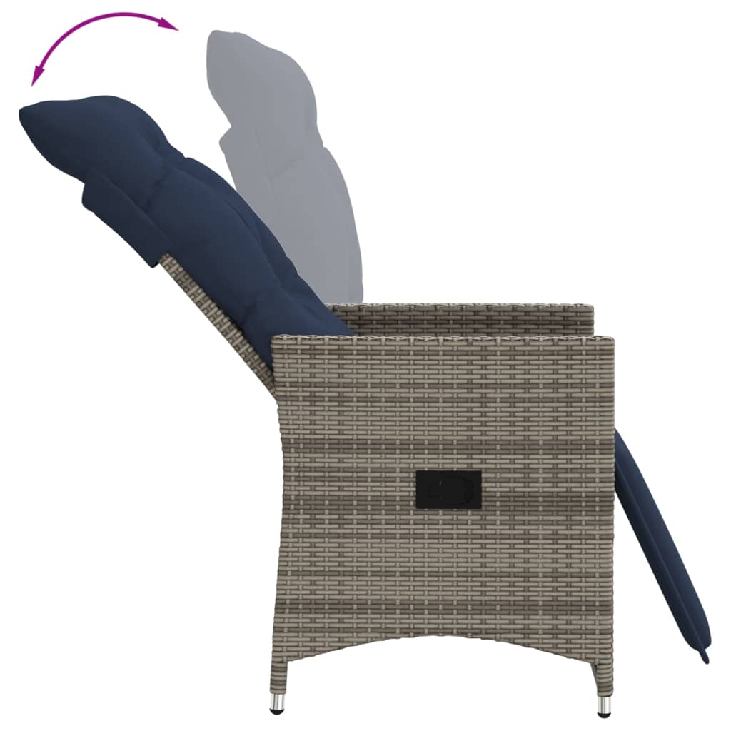 3 Piece Bistro Set with Cushions Grey Poly Rattan