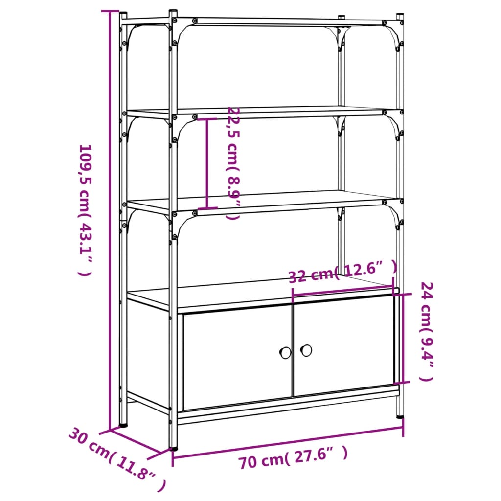 Bookcase 3-Tier Brown Oak 70x30x109.5 cm Engineered Wood