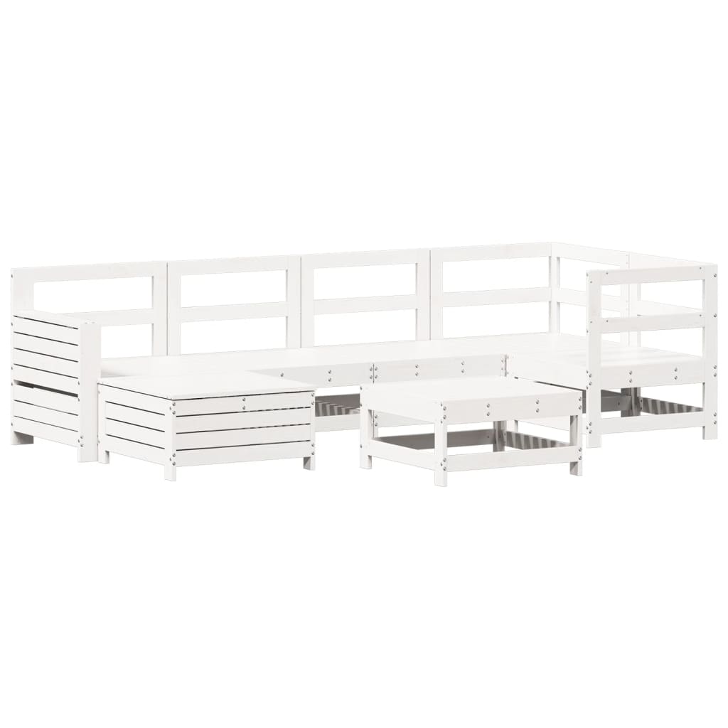 7 Piece Garden Sofa Set White Solid Wood Pine