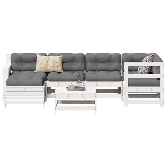 7 Piece Garden Sofa Set White Solid Wood Pine