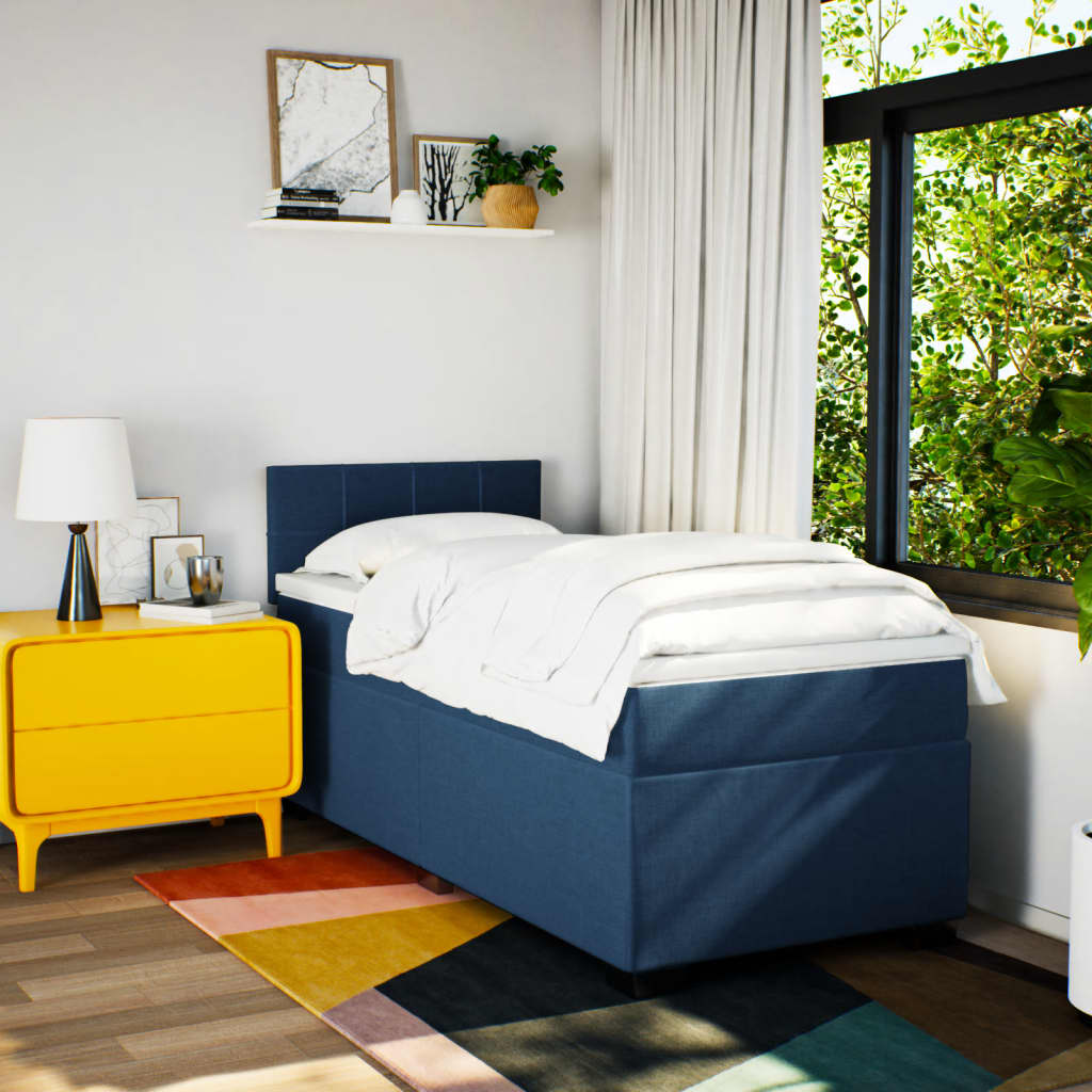 Box Spring Bed with Mattress Blue 100x200 cm Fabric