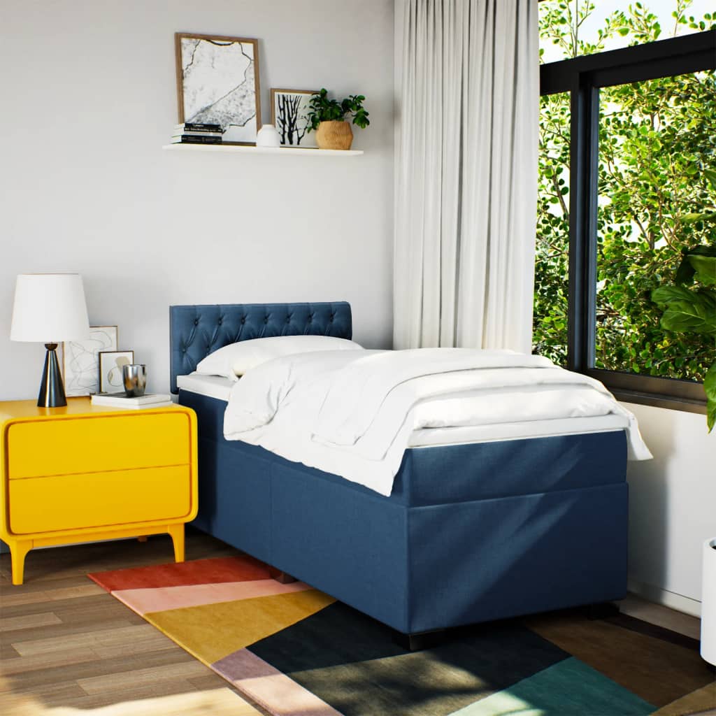 Box Spring Bed with Mattress Blue 100x200 cm Fabric
