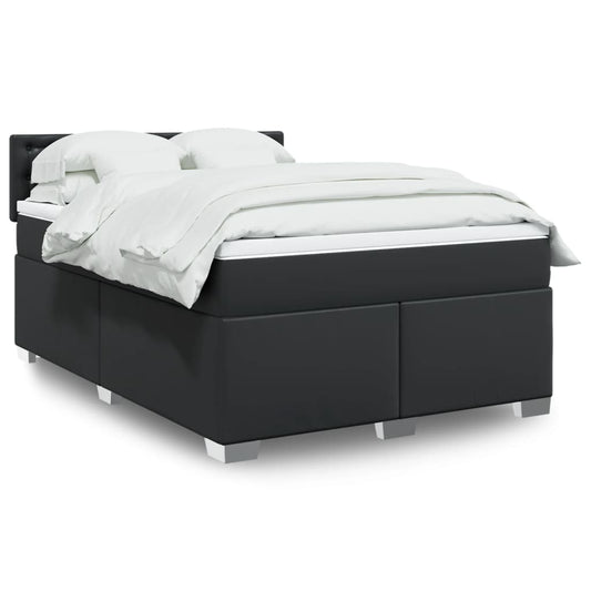 Box Spring Bed with Mattress Black 140x190 cm Faux Leather