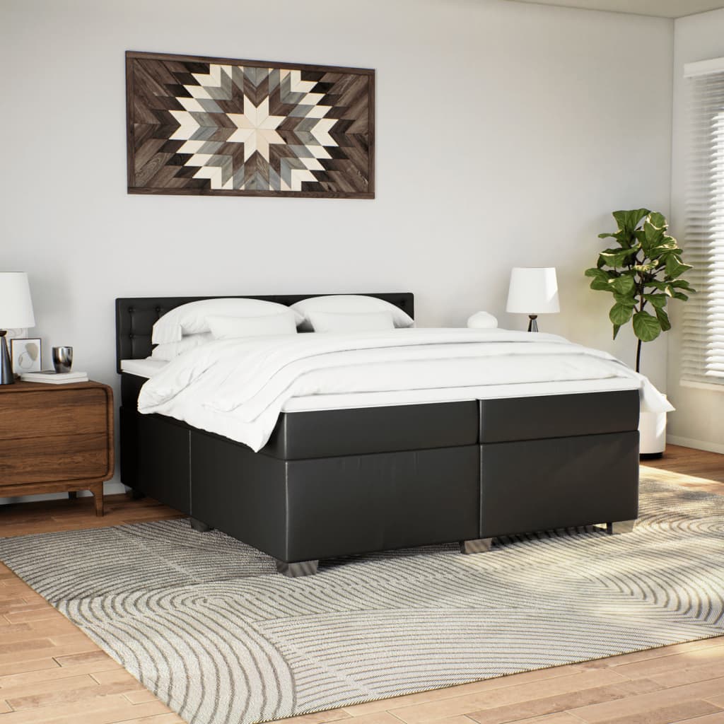 Box Spring Bed with Mattress Black 200x200 cm Faux Leather