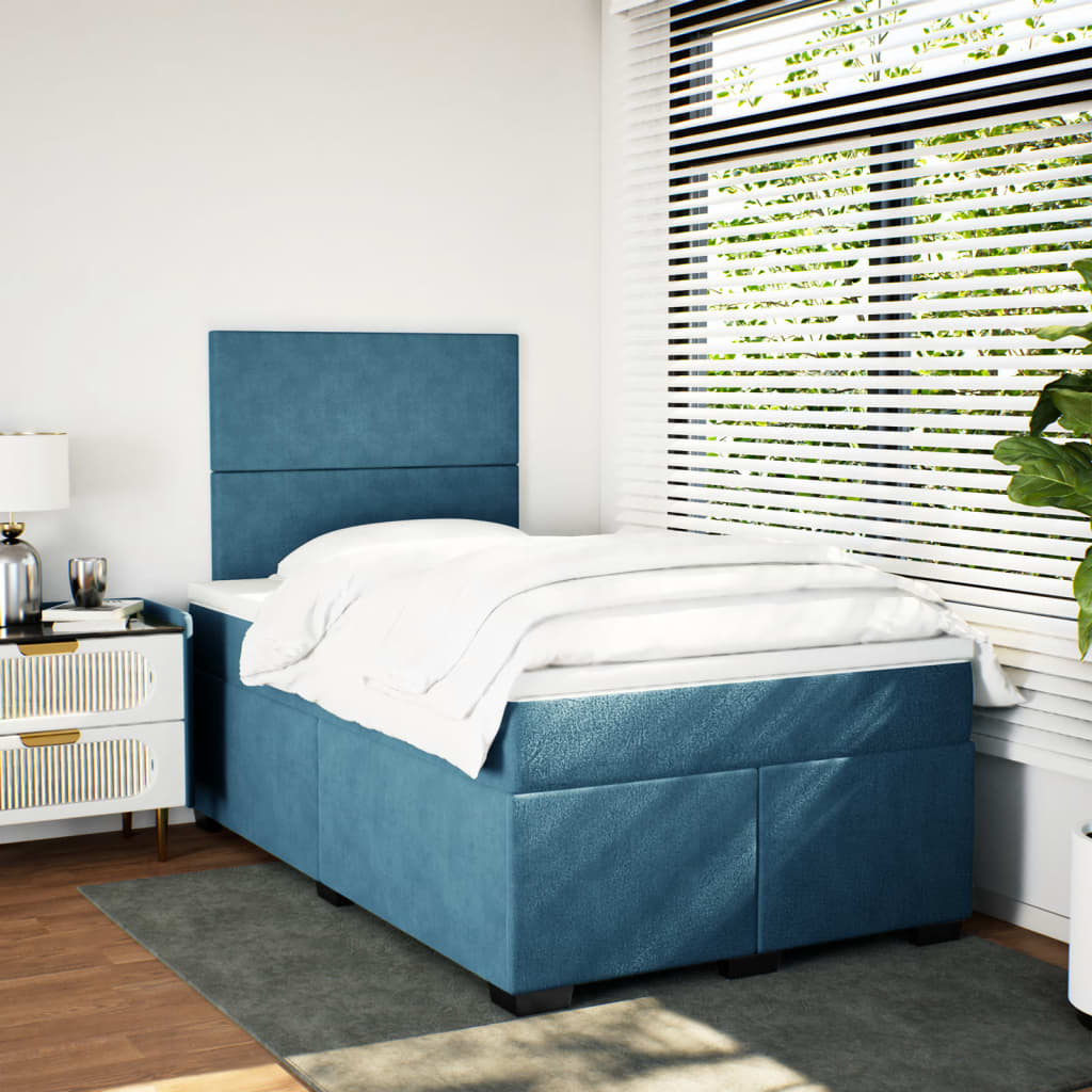 Box Spring Bed with Mattress Blue 120x200 cm Velvet