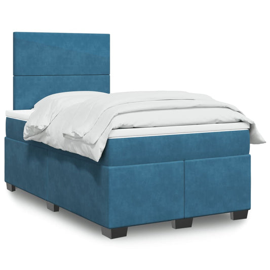 Box Spring Bed with Mattress Blue 120x200 cm Velvet