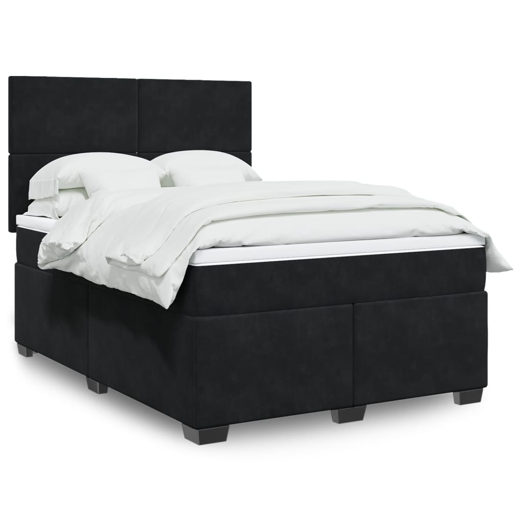 Box Spring Bed with Mattress Black 140x190 cm Velvet