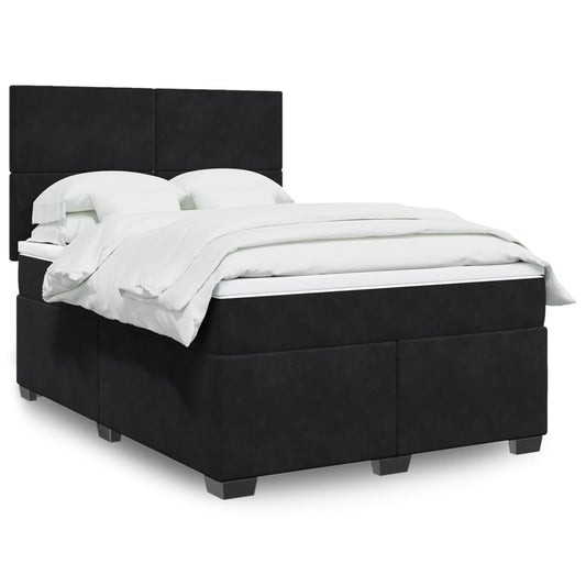 Box Spring Bed with Mattress Black 140x190 cm Velvet