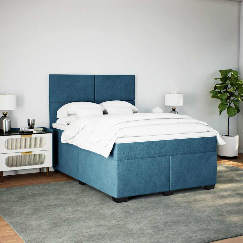 Box Spring Bed with Mattress Blue 140x190 cm Velvet