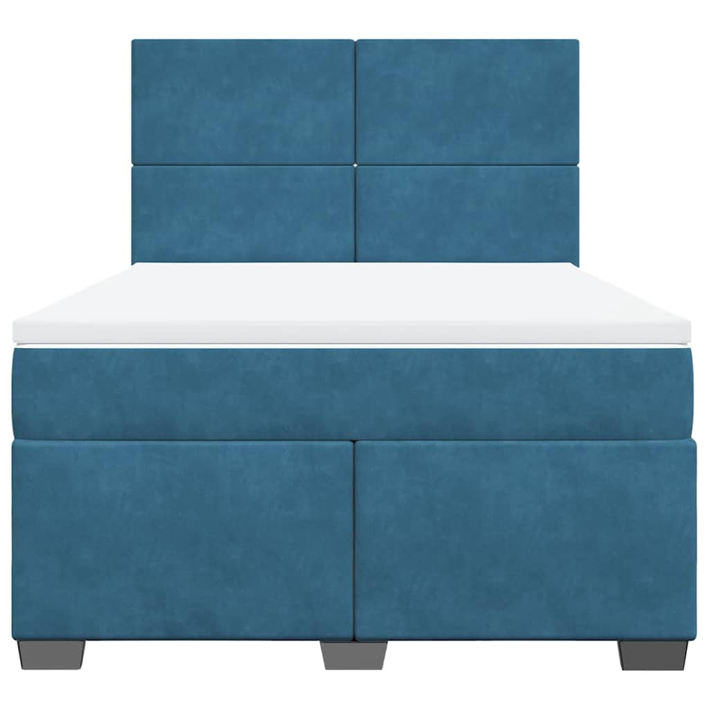 Box Spring Bed with Mattress Blue 140x190 cm Velvet