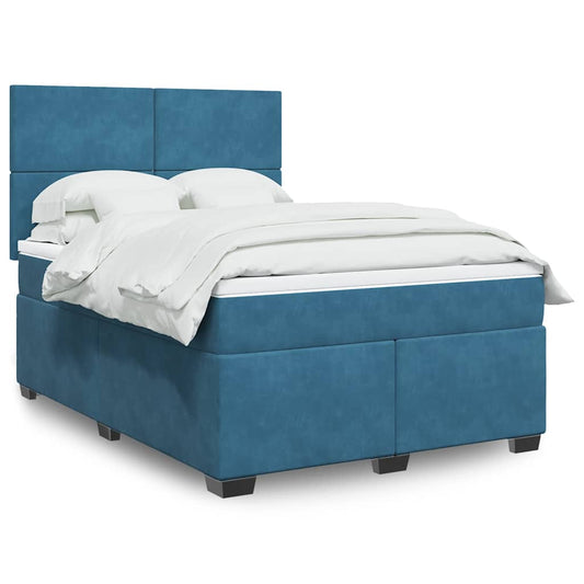 Box Spring Bed with Mattress Blue 140x190 cm Velvet