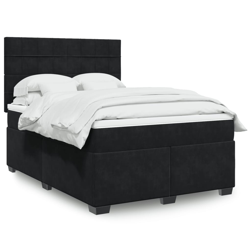 Box Spring Bed with Mattress Black 140x190 cm Velvet