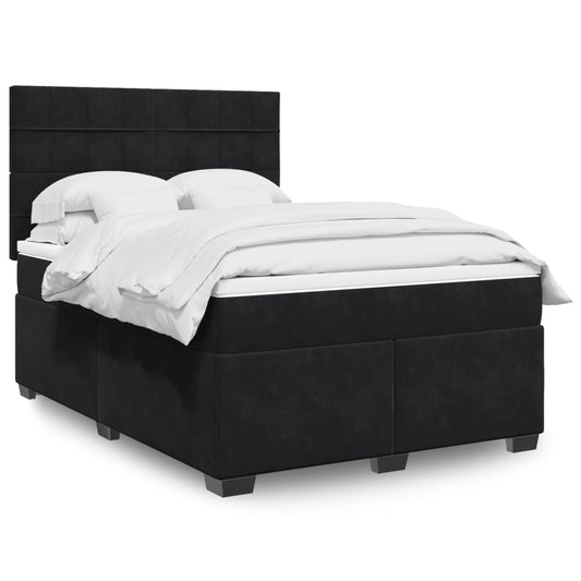 Box Spring Bed with Mattress Black 140x190 cm Velvet
