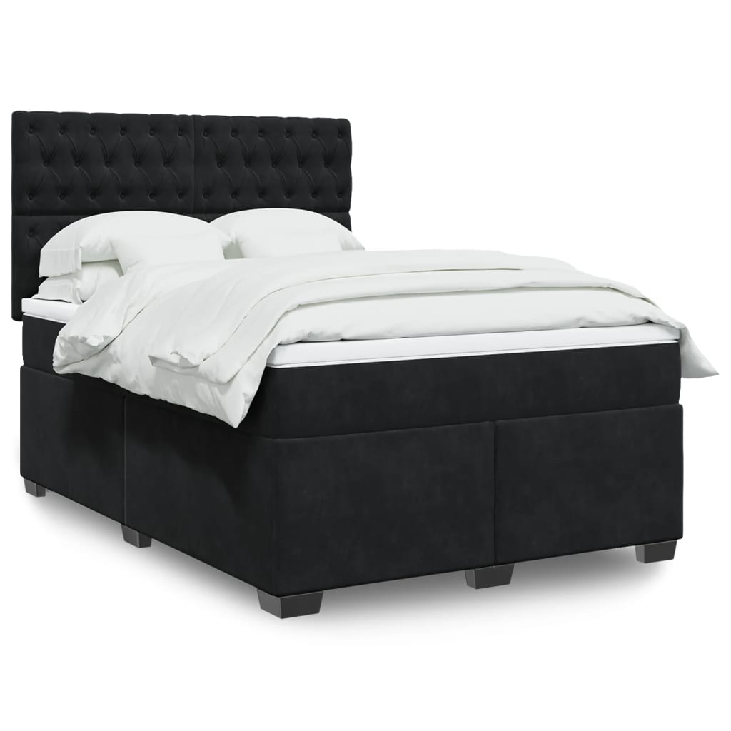 Box Spring Bed with Mattress Black 140x190 cm Velvet