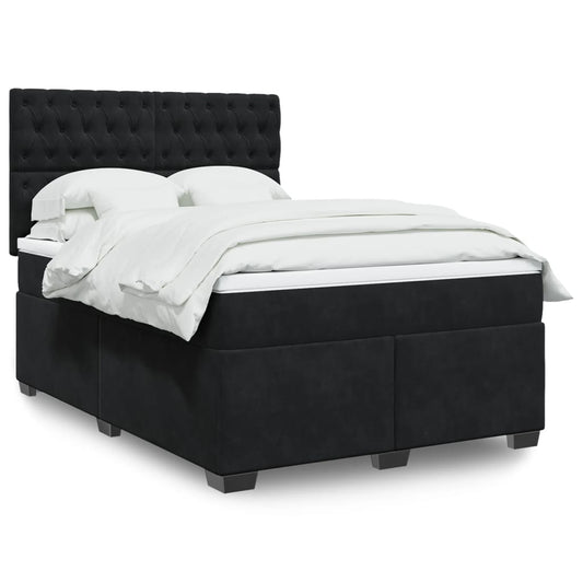 Box Spring Bed with Mattress Black 140x190 cm Velvet