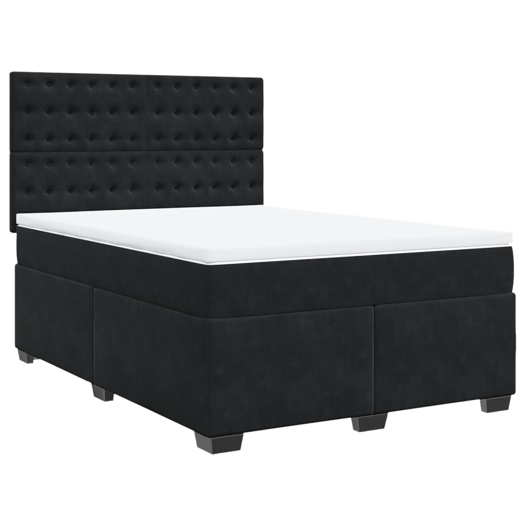 Box Spring Bed with Mattress Black 140x190 cm Velvet