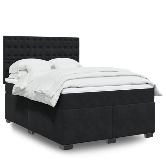 Box Spring Bed with Mattress Black 140x190 cm Velvet