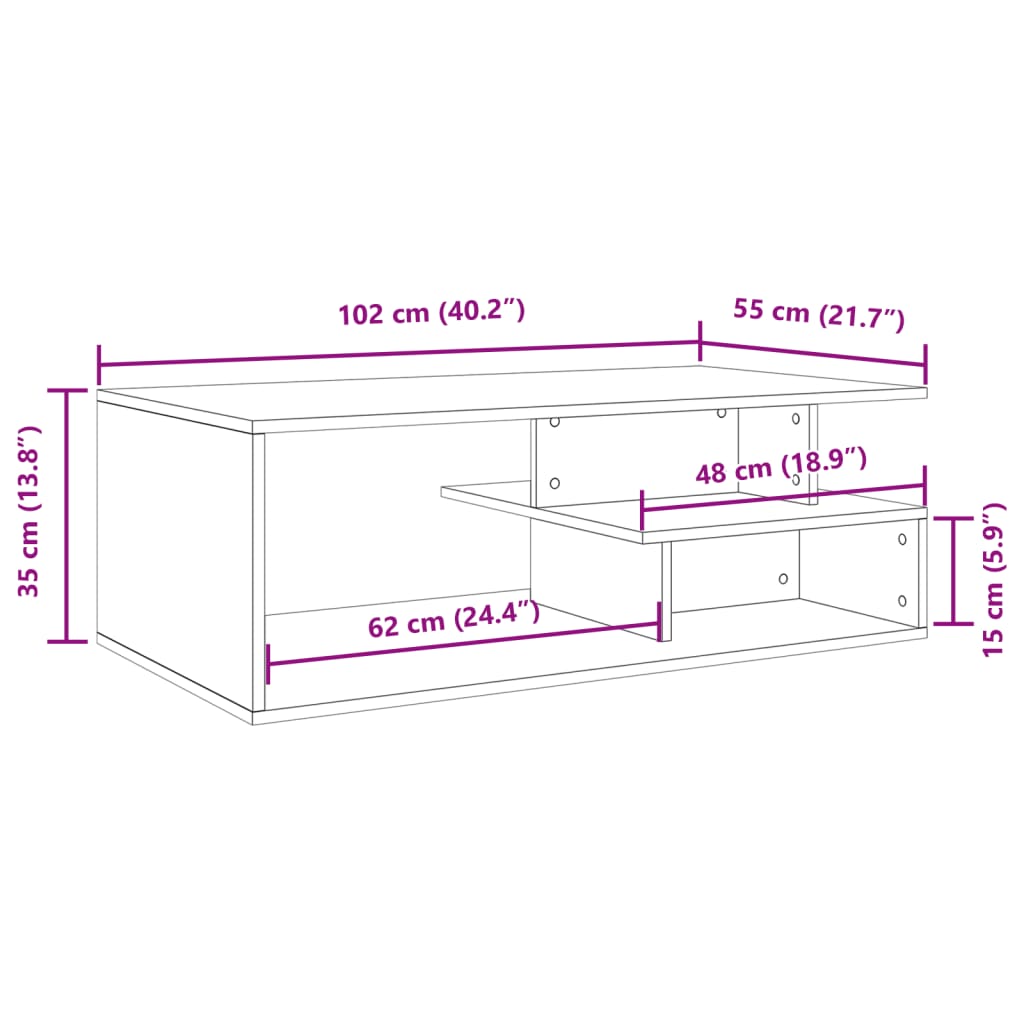 Coffee Table Smoked Oak 102x55x35 cm Engineered Wood