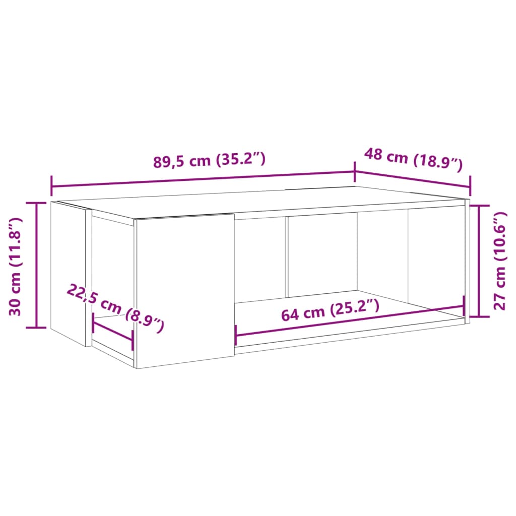 Coffee Table Grey Sonoma 89.5x48x30 cm Engineered Wood