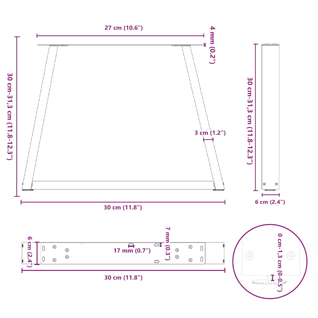Coffee Table Legs V-Shape 2 pcs White 30x(30-31.3) cm Steel