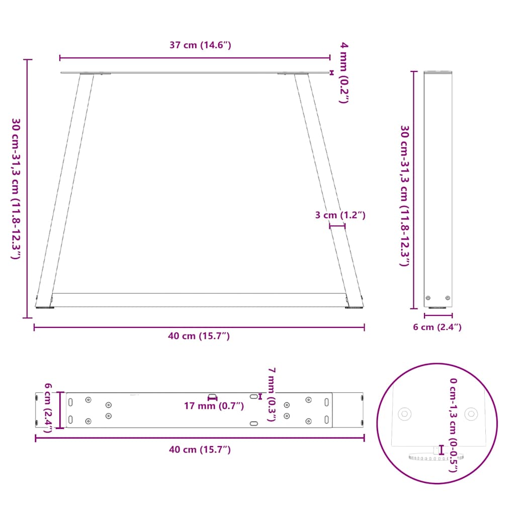 Coffee Table Legs V-Shape 2 pcs White 40x(30-31.3) cm Steel