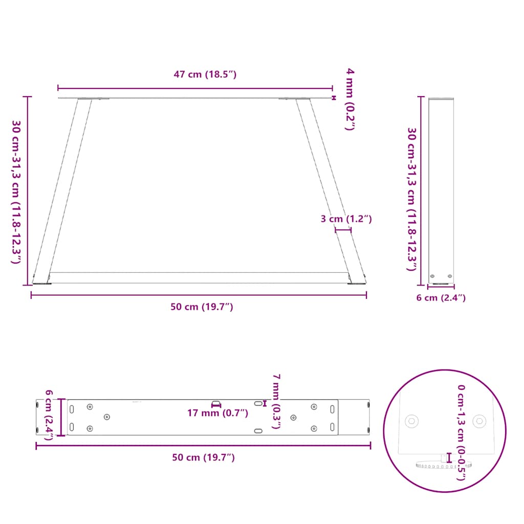 Coffee Table Legs V-Shape 2 pcs White 50x(30-31.3) cm Steel