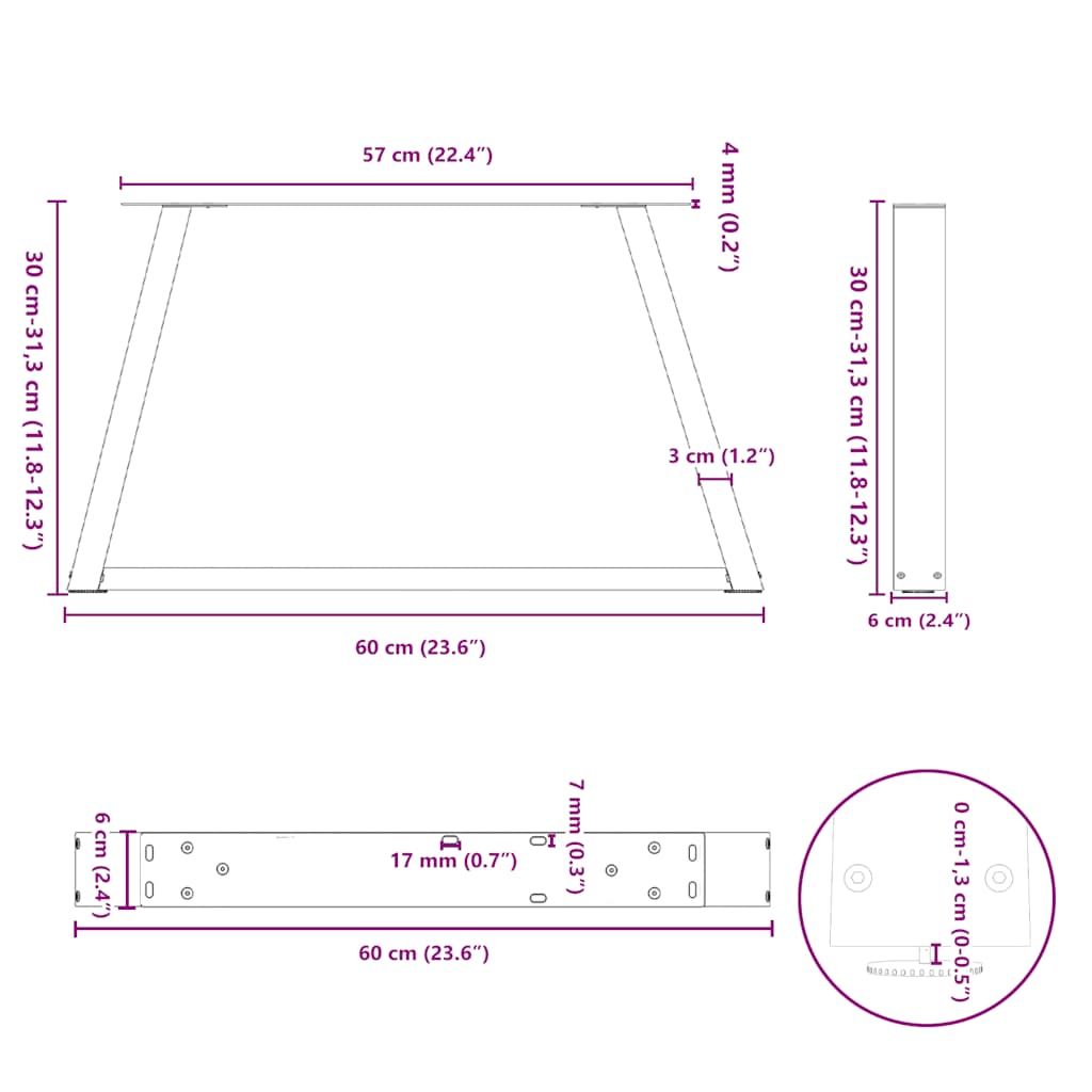 Coffee Table Legs V-Shape 2 pcs Black 60x(30-31.3) cm Steel