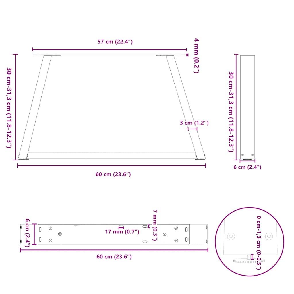 Coffee Table Legs V-Shape 2 pcs White 60x(30-31.3) cm Steel