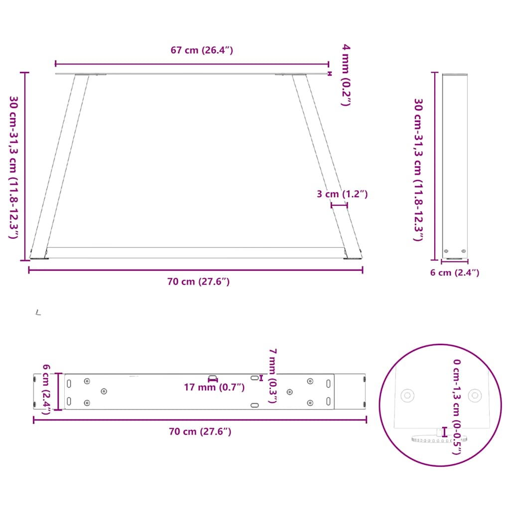 Coffee Table Legs V-Shape 2 pcs Black 70x(30-31.3) cm Steel