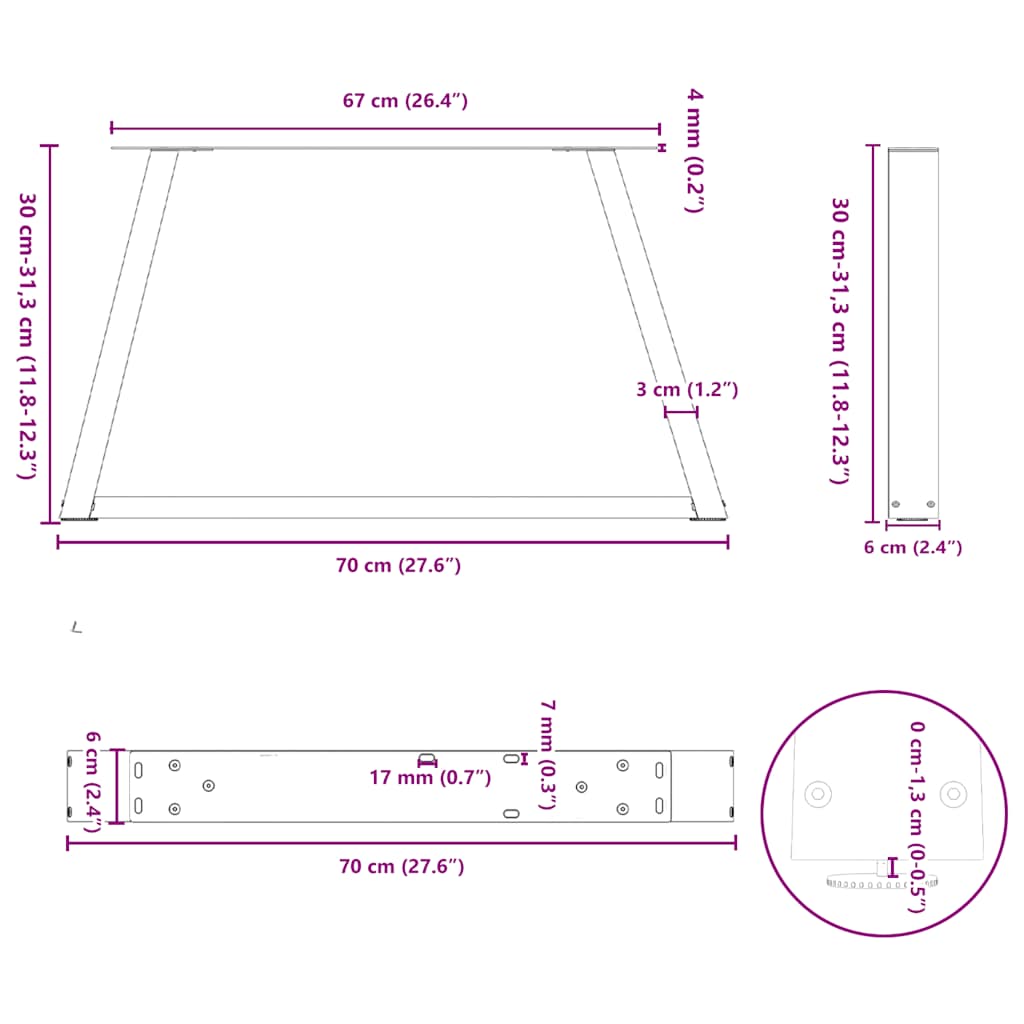 Coffee Table Legs V-Shape 2 pcs White 70x(30-31.3) cm Steel