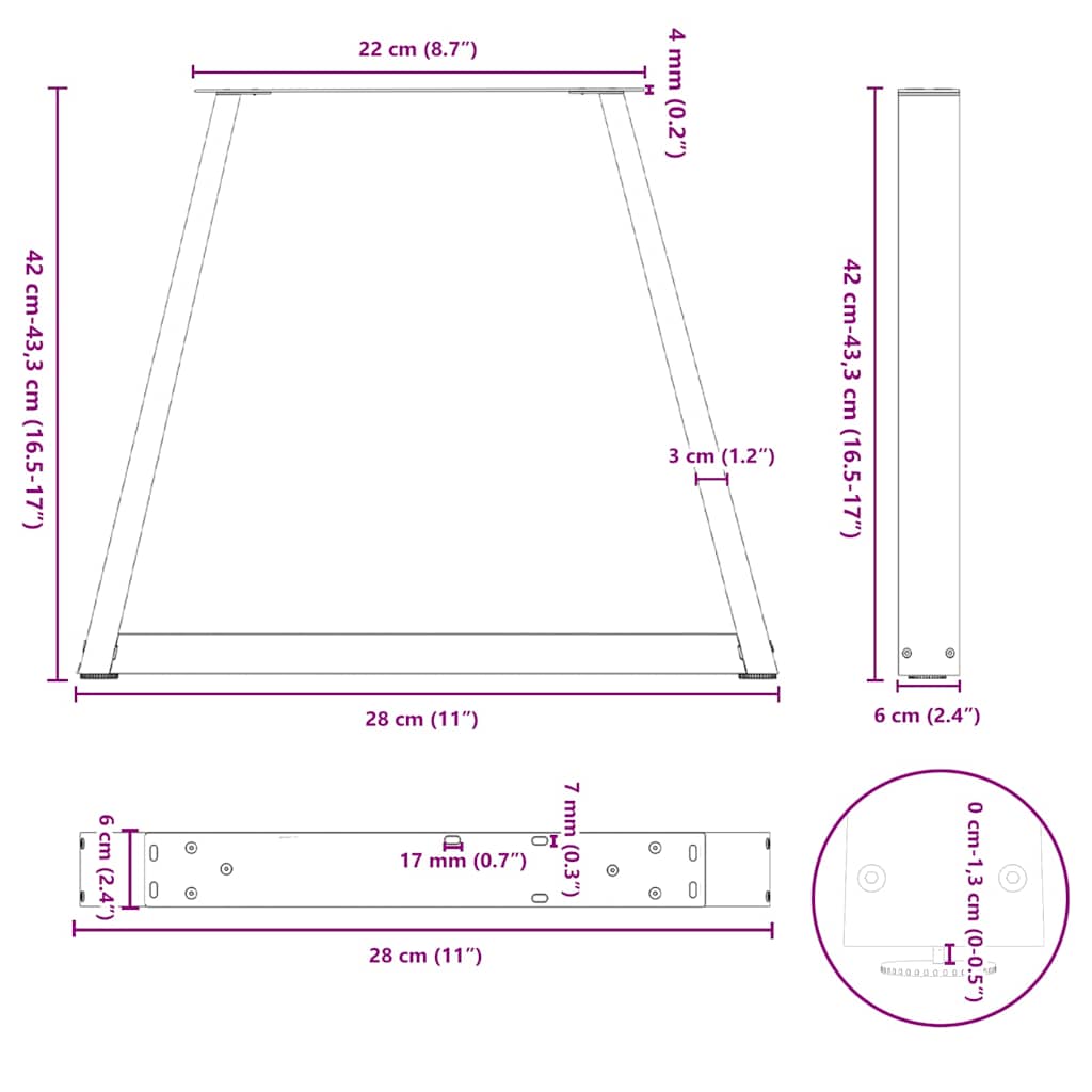 Coffee Table Legs V-Shape 2 pcs Natural Steel 28x(42-43.3) cm Steel